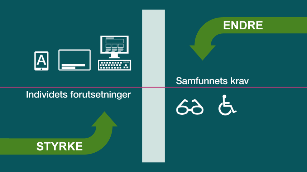 Ved å både øke individets forutsetninger og å senke samfunnets krav kan ein redusere funksjonsgapet.